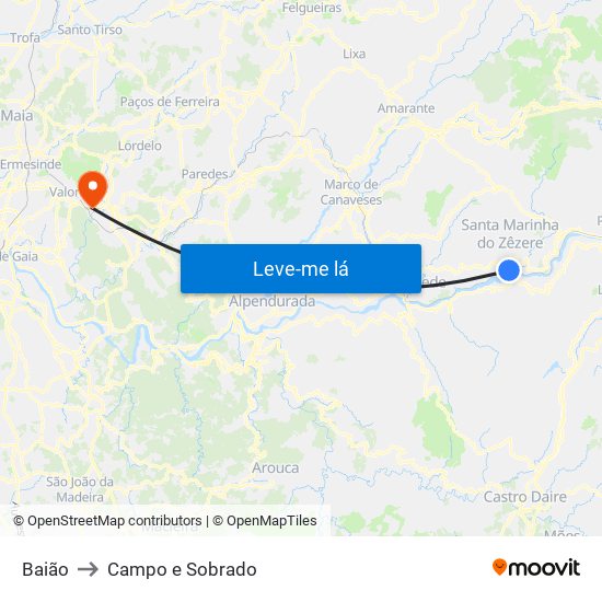 Baião to Campo e Sobrado map