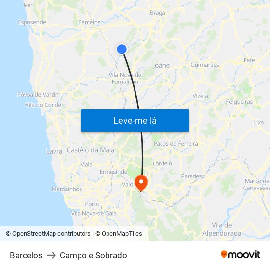 Barcelos to Campo e Sobrado map