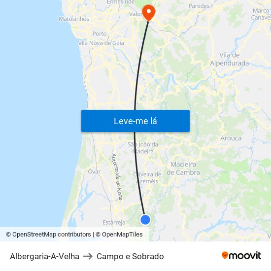 Albergaria-A-Velha to Campo e Sobrado map