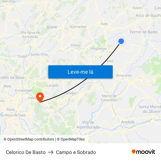 Celorico De Basto to Campo e Sobrado map