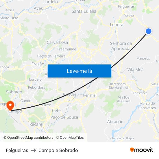 Felgueiras to Campo e Sobrado map
