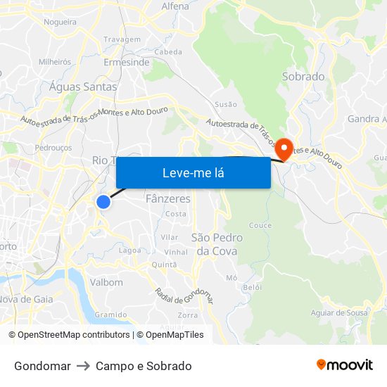 Gondomar to Campo e Sobrado map