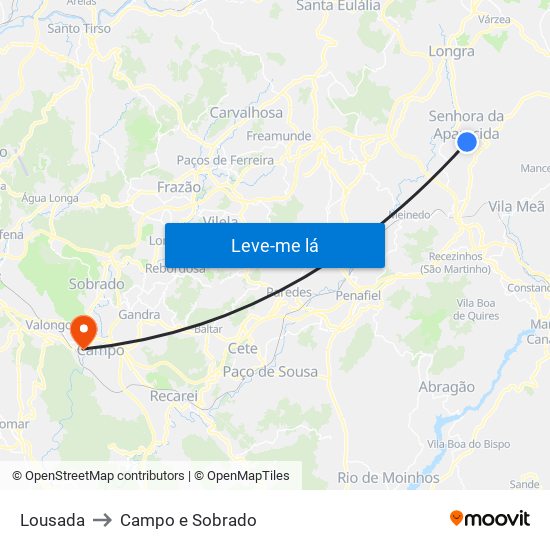 Lousada to Campo e Sobrado map