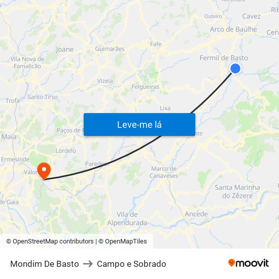 Mondim De Basto to Campo e Sobrado map