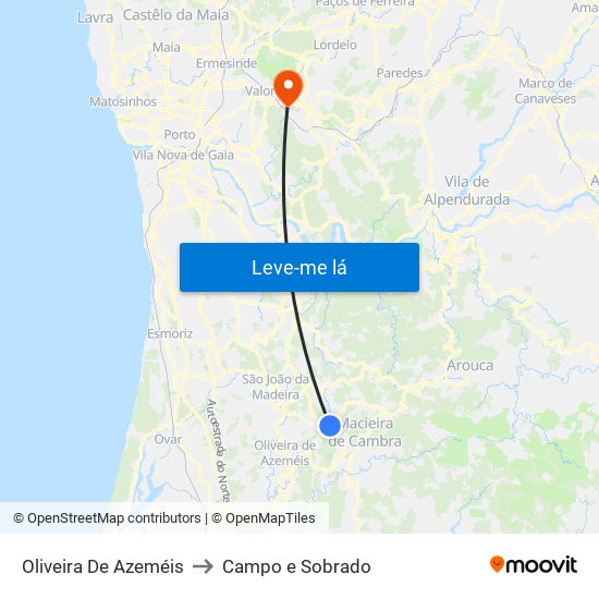 Oliveira De Azeméis to Campo e Sobrado map