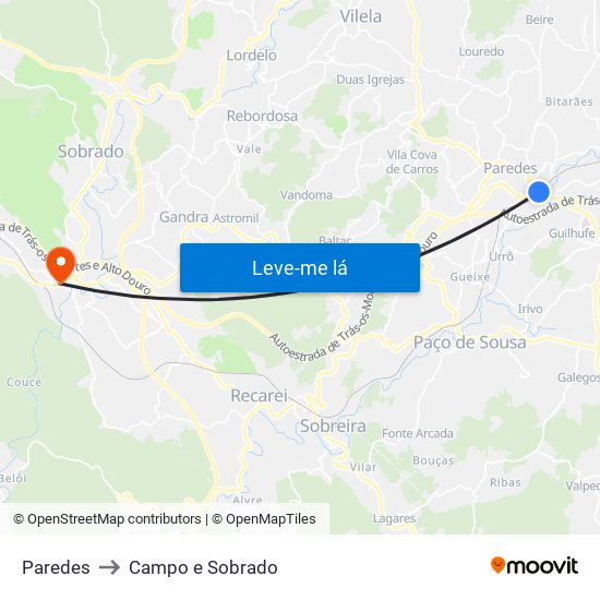 Paredes to Campo e Sobrado map