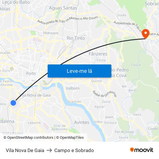 Vila Nova De Gaia to Campo e Sobrado map