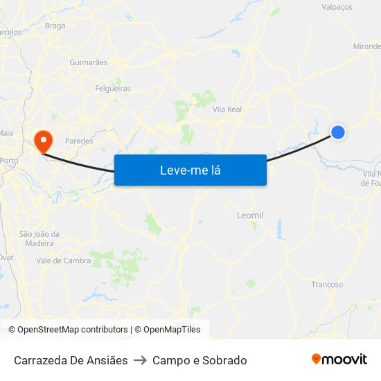 Carrazeda De Ansiães to Campo e Sobrado map