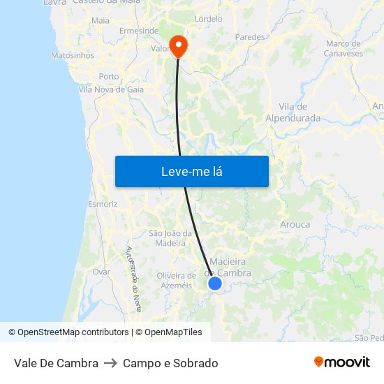 Vale De Cambra to Campo e Sobrado map