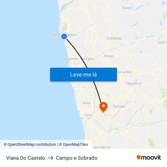 Viana Do Castelo to Campo e Sobrado map