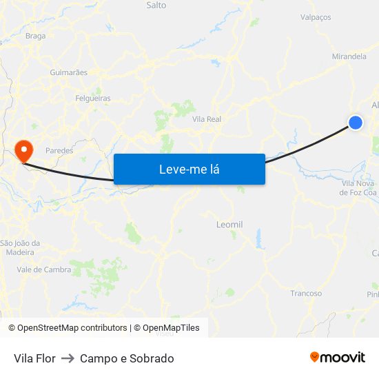 Vila Flor to Campo e Sobrado map