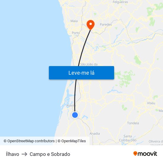 Ílhavo to Campo e Sobrado map