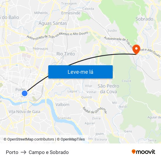 Porto to Campo e Sobrado map