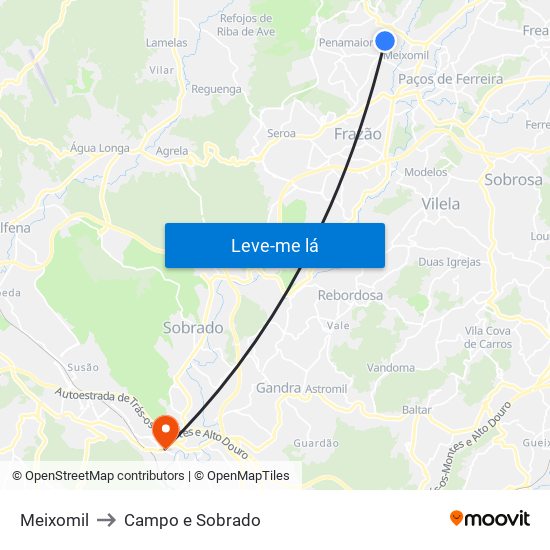 Meixomil to Campo e Sobrado map