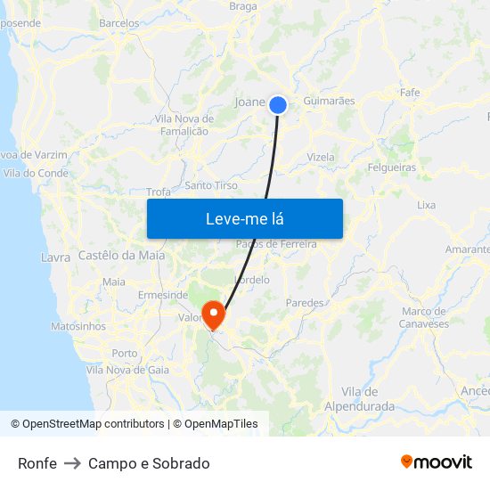 Ronfe to Campo e Sobrado map