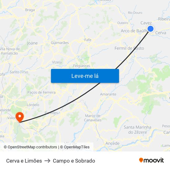 Cerva e Limões to Campo e Sobrado map