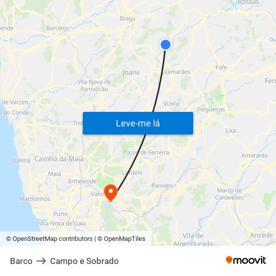 Barco to Campo e Sobrado map