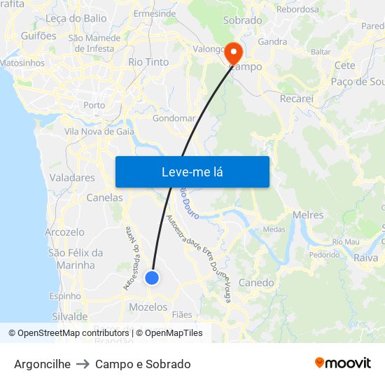 Argoncilhe to Campo e Sobrado map