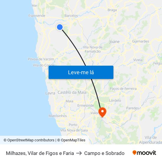Milhazes, Vilar de Figos e Faria to Campo e Sobrado map
