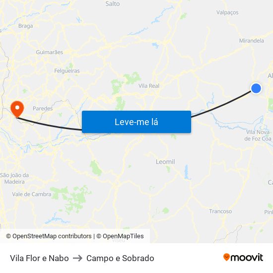 Vila Flor e Nabo to Campo e Sobrado map