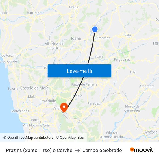 Prazins (Santo Tirso) e Corvite to Campo e Sobrado map