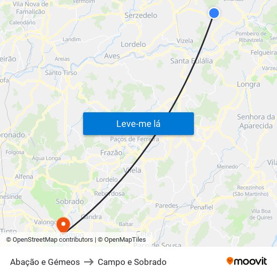 Abação e Gémeos to Campo e Sobrado map