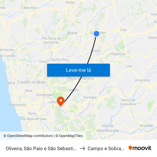 Oliveira, São Paio e São Sebastião to Campo e Sobrado map