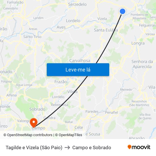 Tagilde e Vizela (São Paio) to Campo e Sobrado map