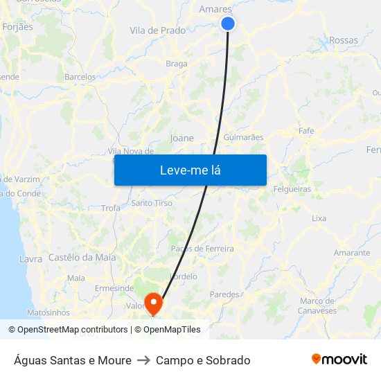 Águas Santas e Moure to Campo e Sobrado map