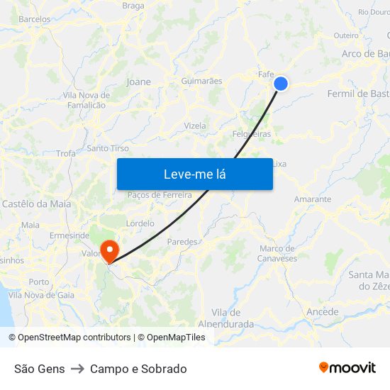 São Gens to Campo e Sobrado map