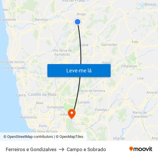 Ferreiros e Gondizalves to Campo e Sobrado map