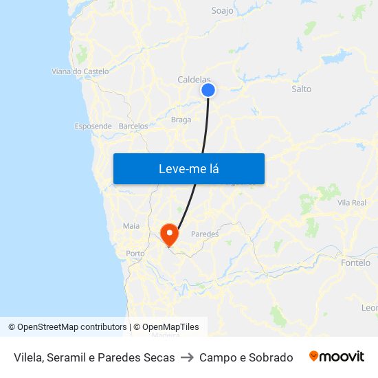 Vilela, Seramil e Paredes Secas to Campo e Sobrado map