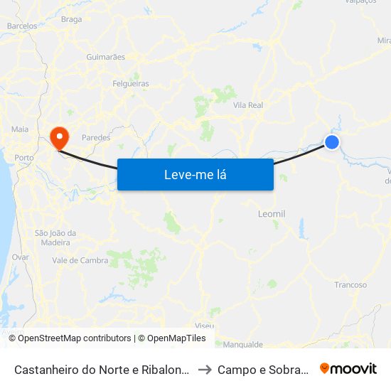 Castanheiro do Norte e Ribalonga to Campo e Sobrado map