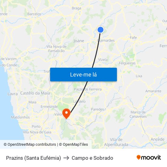 Prazins (Santa Eufémia) to Campo e Sobrado map