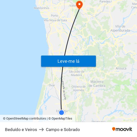 Beduído e Veiros to Campo e Sobrado map