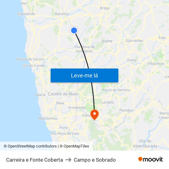 Carreira e Fonte Coberta to Campo e Sobrado map