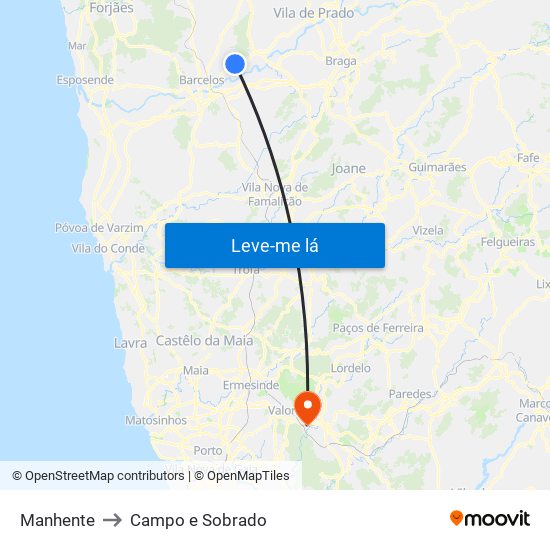 Manhente to Campo e Sobrado map