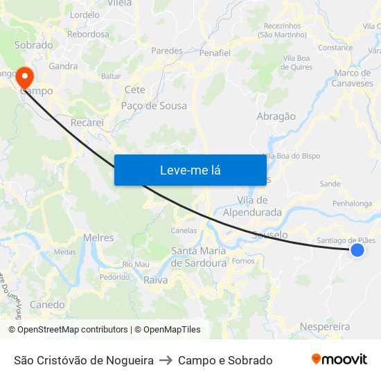 São Cristóvão de Nogueira to Campo e Sobrado map