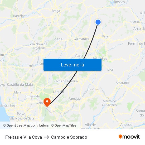 Freitas e Vila Cova to Campo e Sobrado map