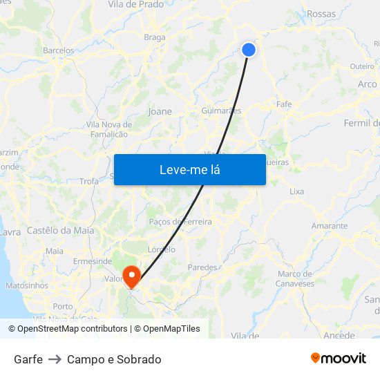 Garfe to Campo e Sobrado map