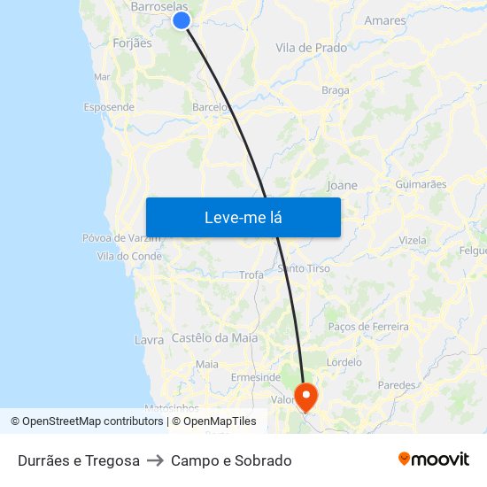 Durrães e Tregosa to Campo e Sobrado map