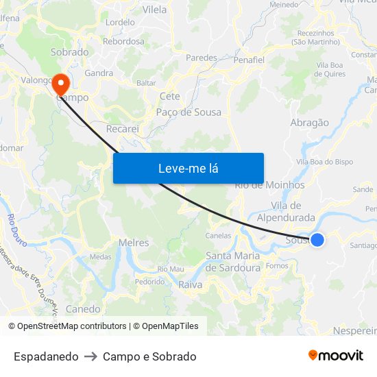 Espadanedo to Campo e Sobrado map