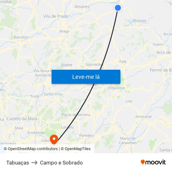 Tabuaças to Campo e Sobrado map