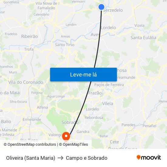 Oliveira (Santa Maria) to Campo e Sobrado map