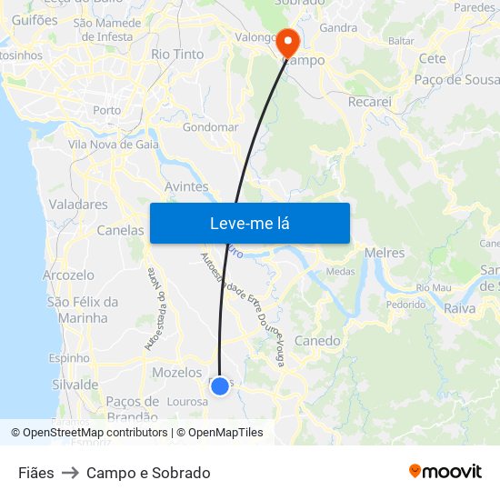 Fiães to Campo e Sobrado map