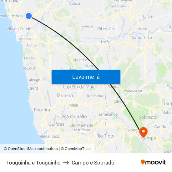 Touguinha e Touguinhó to Campo e Sobrado map