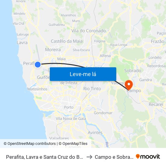 Perafita, Lavra e Santa Cruz do Bispo to Campo e Sobrado map