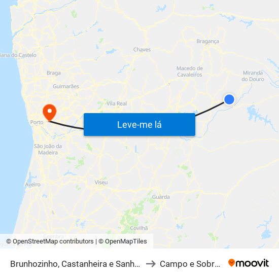 Brunhozinho, Castanheira e Sanhoane to Campo e Sobrado map