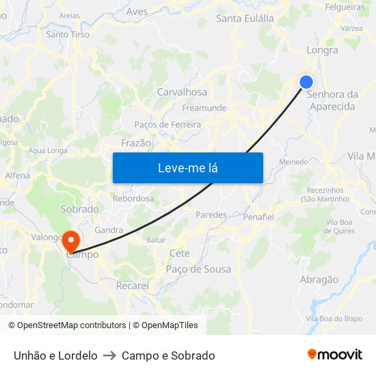 Unhão e Lordelo to Campo e Sobrado map
