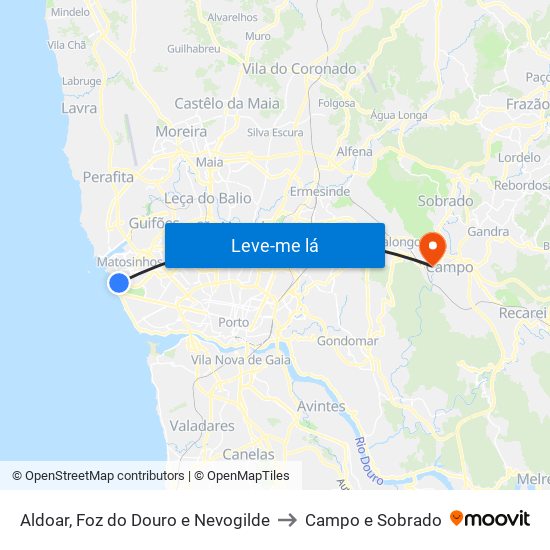 Aldoar, Foz do Douro e Nevogilde to Campo e Sobrado map